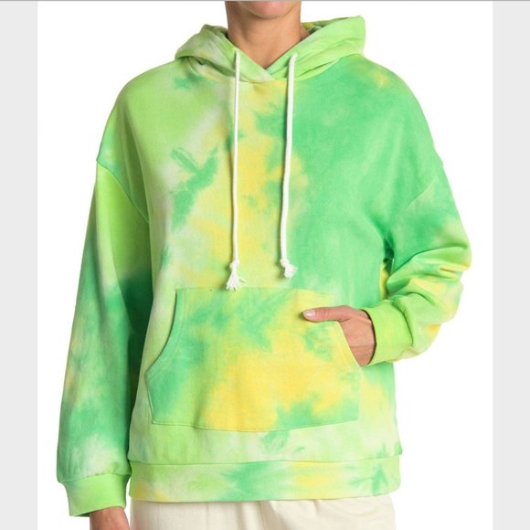 NWT Neon Lime Tie Dye Loose Fit Hoodie - Picture 1 of 6